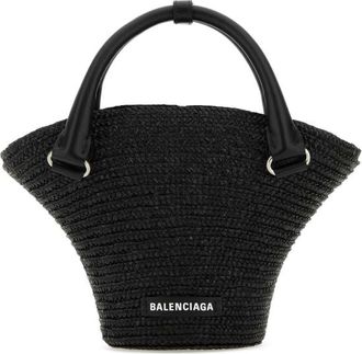 Balenciaga Black Straw Mini Beach Handbag
