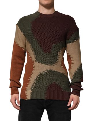 Dolce & Gabbana Mens Color Block Crewneck Sweater - Brown Cotton - Size X-Large
