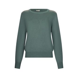 Liu Jo Trui met ronde hals en kralen - Dames - Ronde hals truien - Groen - XL - Truien & Vesten