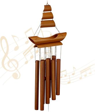 OEM Campana De Viento De Bamb&uacute;, Que Recuerda A Los Veleros, Alto X Ancho X Profundidad: 72 X 20 X 6 Cm, Para Uso Interior Y Exterior, Natural
