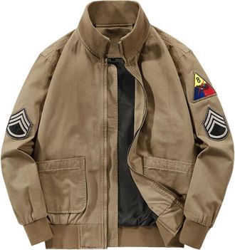 Generic Men Stand Collar Embroidery Bomber Jacket Coat Military Fleece Jacekts Fury Tank Jacket Thick Windbreaker thin yellow M