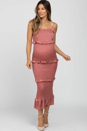 Pinkblush Satin Smocked Fitted Maxi Dress in Mauve at Nordstrom, Size Medium