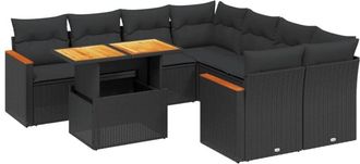 vidaXL Set De Sof&aacute;s De Jard&iacute;n 8 Piezas Y Cojines Rat&aacute;n Sint&eacute;tico Negro Vidaxl