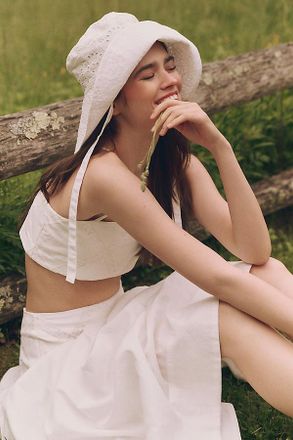 Hemant & Nandita Linen Blend Lace Patch Midi Skirt