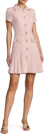 Mac Duggal Boucl&eacute; Cap Sleeve Button Up Pleated Mini Dress in Pink at Nordstrom, Size 12