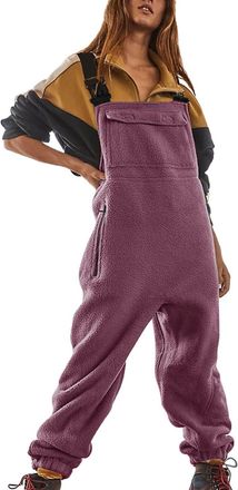 Generic Womens Fleece Dungarees Loose Fit Adjustable Straps Solid Overalls with Pockets Thermal Long Jumpsuit Playsuit Trousers Winter Comfy Dungarees Women B