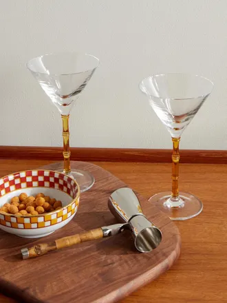 La DoubleJ Bamboo Set of Two Crystal Glass Martini Glasses