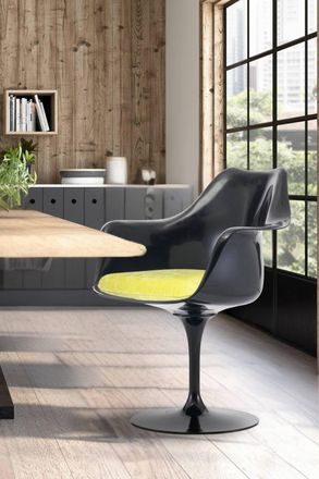 Fusion Living Black Tulip Armchair with Luxurious Cushion in Yellow