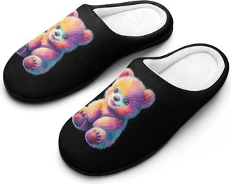 Generic Furry Bear Glow Art Slippers Men Winter Warm Cotton Anti-Slip Indoor Slip-Ons House Shoes