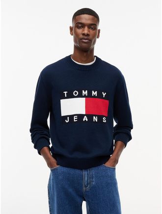 Tommy Hilfiger Mens Tommy Jeans Flag Logo Crewneck Sweater - Navy - XXL