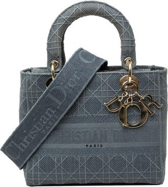 Dior Pre-owned Dior Medium Embroidered Canvas Cannage Lady D Lite Satchel Ladies 7X5M9MM2EVMO2F84