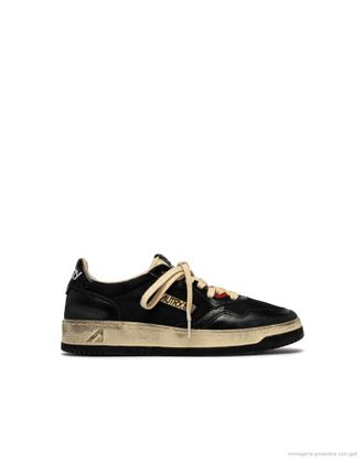 Autry Medalist Low Super Vintage Sneakers In Black Leather And Dragon Mesh Avlm Kh01