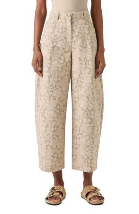 Akris Ikat Floral Cotton Blend Canvas Barrel Leg Crop Pants in Beige-Olive at Nordstrom, Size 12