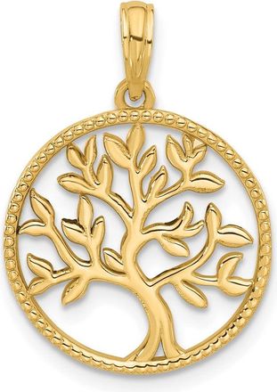 Diamond2Deal 14k Yellow Gold Polished Circle with Tree Charm