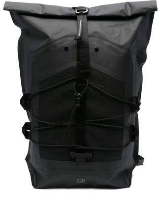 C.P. Company roll-top strap backpack - men - Polyurethane Resin/Polyamide/Polyester/Polyester - OS - Black