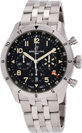 Breitling Super Avi Chronograph Automatic Chronometer Black Dial Mens Watch AB04453A1B1A1