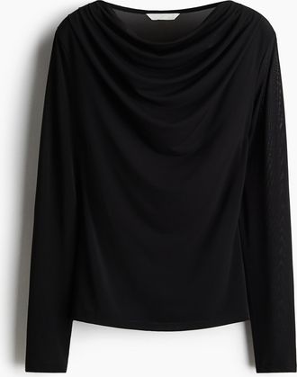 H&M Shirt mit Wasserfall-Ausschnitt - Schwarz