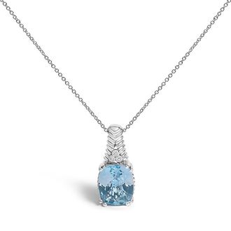 House of Brilliance 925 Sterling Silver Blue Topaz and Diamond Accent Textured Pendant Necklace - 18 Inches