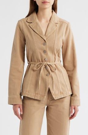 Damson Madder Francie Tie Waist Denim Blazer in Tan at Nordstrom Rack, Size 10 Us / 14 Uk