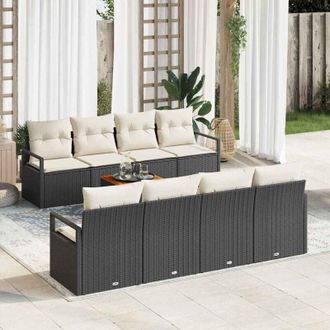 vidaXL Vidaxl - Conjunto De Sof&aacute; De Jard&iacute;n Con Coj&iacute;n 9 Pcs Negro Polirat&aacute;n