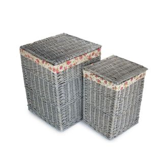 Red Hamper Grey Wash Square Laundry Basket with Garden Rose Lining | Size: 2 Pack