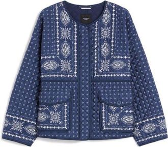 Max Mara Jader Bandana Print Quilted Cotton Jacket in Navy at Nordstrom, Size 16