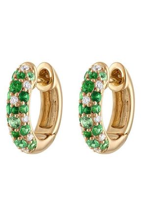 Eden Presley Glitter Diamond Huggie Hoop Earrings in Yellow Gold - Green at Nordstrom