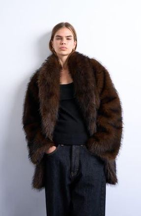 Topshop Faux Fur Shawl Collar Coat in Brown at Nordstrom Rack, Size Small