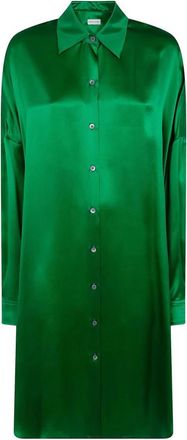 Dries Van Noten Zijden Blousejurk - Dames - Shirt Kleedjes - Groen - M - Kleedjes