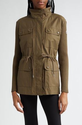Moncler Mixed Media Utility Jacket in Deep Yellow Olive at Nordstrom, Size X-Small