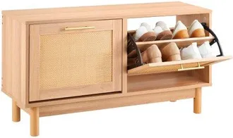 OEM Banco De Zapatero 100 X 30 X 53 Cm Organizador De Zapatos Capacidad De Carga 136 Kg Zapatero Con Cajones Abatibles, 4 Compartimentos, 2 Puertas De Rat