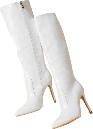 Generic Women Knee High Pu Leather Boots Side Zipper Stiletto Heel Party Wedding Long Boot