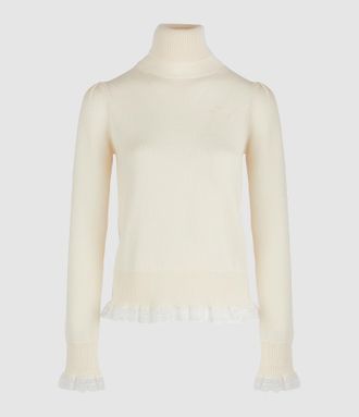 Ganni Pull Merino Details Egret
