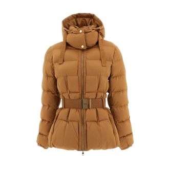 Elisabetta Franchi Gewatteerde jas met ceintuur - Dames - Jassen - Beige - Maat: XS Zijde