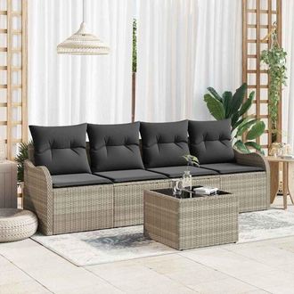 vidaXL Vidaxl - Conjunto De Sof&aacute; De Jard&iacute;n Manual 5 Pcs Gris Claro, Gris Oscuro