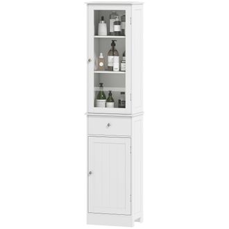 Kleankin Kleankin - Colonna Bagno Salvaspazio Con Armadietto, Cassetto E Ripiani Bianco