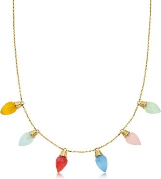 Ross-Simons Red Agate and Multicolored Chalcedony Christmas Lights Necklace in 18kt Gold Over Sterling