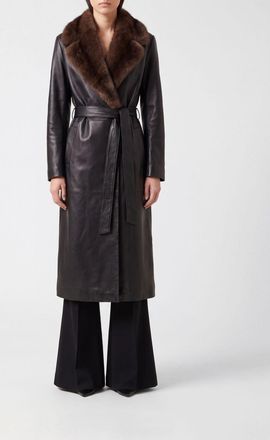 Salvatore Santoro Long Leather Robe Jacket with Fur Collar