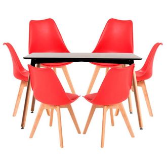 Regalos Miguel Regalos Miguel - Conjuntos De Mesa Y Sillas - Conjunto Mesa Tower Rectangular 120 X 80 Cm Negra Y Pack 6 Sillas Synk Basic - Rojo