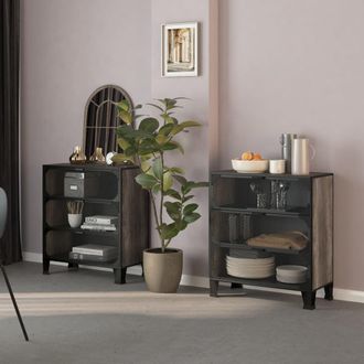 vidaXL Armarios De Almacenaje 2 Uds Metal Y Mdf Gris Vidaxl