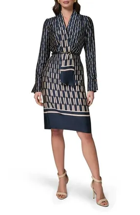 DKNY Long Sleeve Geometric Print Dress in Night Sky/cafe at Nordstrom, Size 14