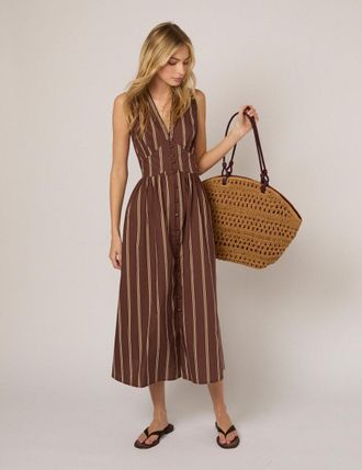 Nobody's Child Brown Pinstripe Sleeveless Starlight Midi Dress