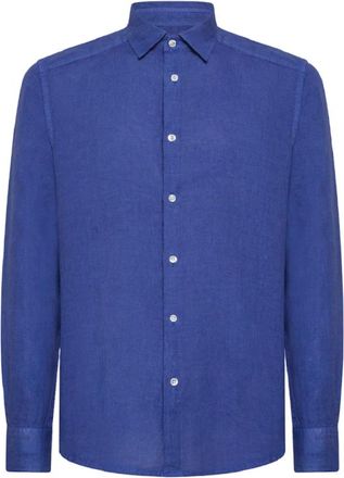 Peuterey Blauw Linnen Overhemd Slim Fit - Heren - Casual Overhemden - Blauw - S - Linnen - Overhemden