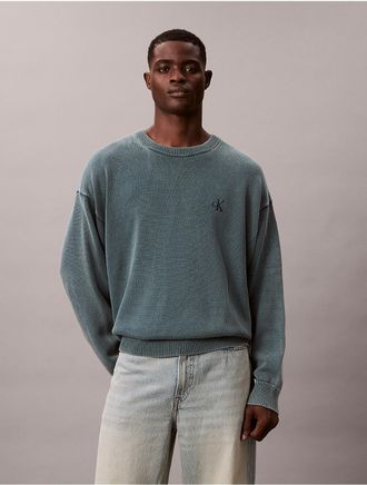 Calvin Klein Jeans Calvin Klein Mens Cotton Relaxed Crewneck Sweater - Blue - 2XL