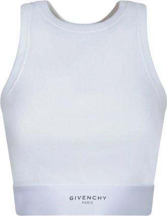 Givenchy Cropped Tank Top met Logoband - Dames - Sport BHs - Wit - M - Katoen - Fitness