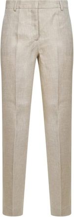 Max Mara Malizia Broeken - Dames - Slim Fit Broeken - Beige - L - Leer - Broeken