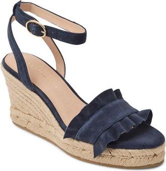 Jack Rogers Rozette Ruffle Espadrille Ankle Strap Platform Wedge Sandal in Midnite at Nordstrom, Size 5.5