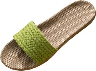 Generic Womens Summer Fashion Woven Linen Slippers Indoor Outdoor Comfortable Lightweight Breathable Shoes (Green, 5.5)