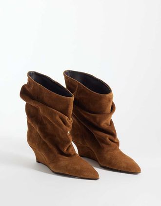 Asos Riven - Stivali con zeppa in camoscio premium color ruggine-Marrone