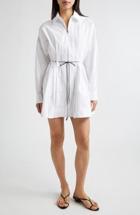Staud Chi Long Sleeve Mini Shirtdress in White at Nordstrom, Size X-Large